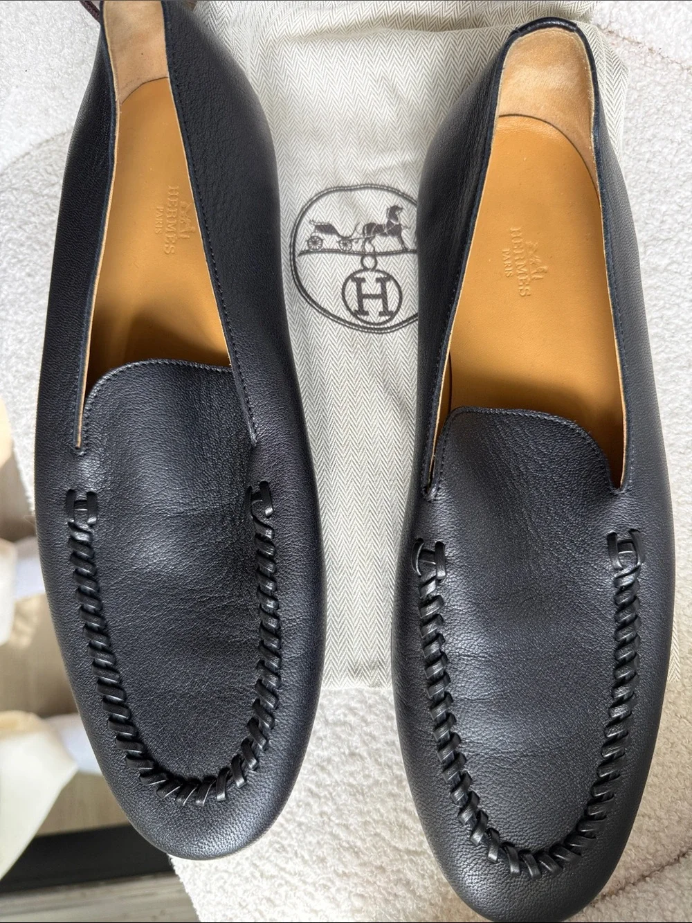 Hermes Ivo Leather Braided Apron Slip-On Loafers